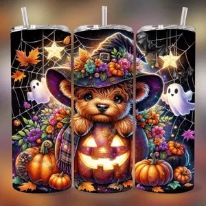 Cow Halloween 20 oz Tumbler - BPA Free, stainless steel, Leak proof, durable, with clear lid