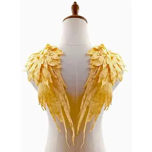 Angel Wing Applique, Embroidered Wings, Yellow Appliques for Dresses,Shoulder Applique 1 Pair(Yellow)