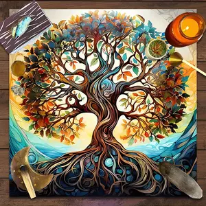 Fantasy Colorful Tree of Life Design Square Tarot Tablecloth, Witch-style home decor Altar Cloth Multiple Sizes Polyester Fabric, Easy to Clean and Maintain Decorative Divination Cloth for Spreads & Rituals Gift for family and friends