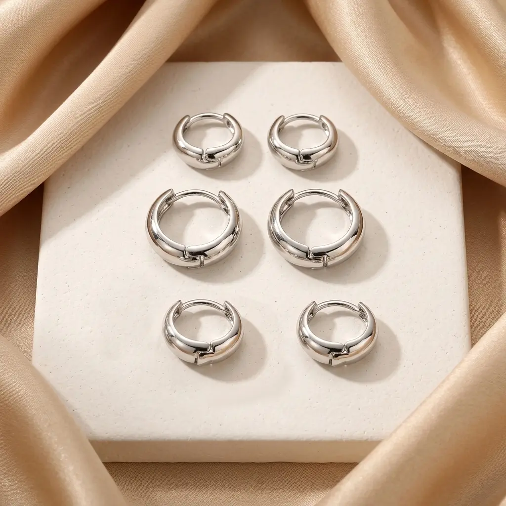 8-12mm Thick Plain Silver Hoops Multi-Pack (3 Pairs) | High-Polish Smooth Chunky Loop for Y2K Aesthetic, Punk Rock, Party, Date Night & Daily Wear Jewelry