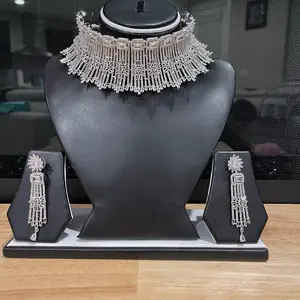 Traditional AD bridal choker necklace with matching earrings