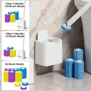 Disposable Toilet Brush Set — Includes Cleaning Refill Heads and Storage Base; A Complete Bathroom Cleaning System Suitable for Sinks, Bathtubs, Floor Drains, Washbasins, and Urinals; Features Wall-Mountable Installation Capability.