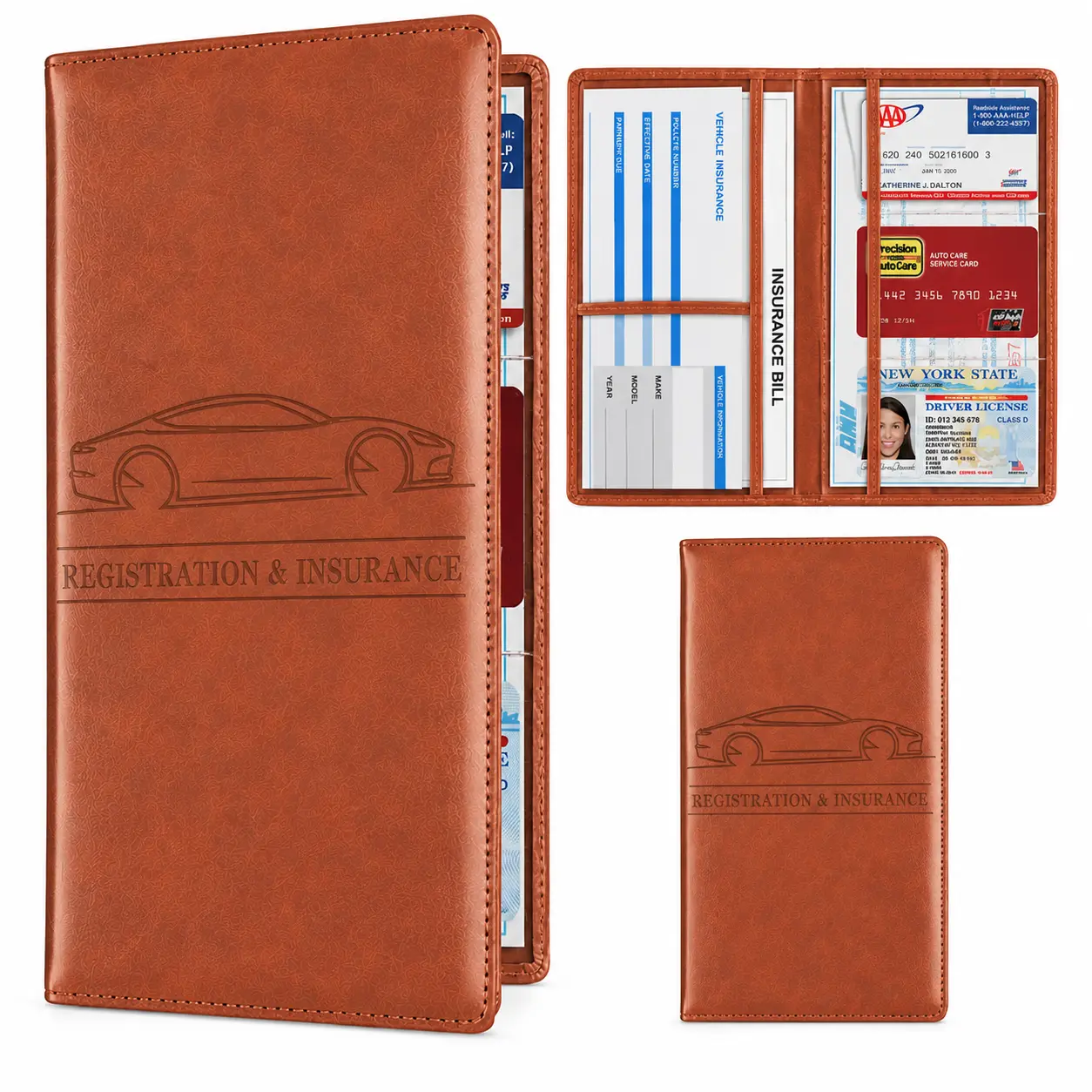 Car Registration & Insurance Card Holder, Durable Solid-Color Vehicle Document Storage Bag, Glove Box Compartment Organizer, Compact Passport Case, Travel Document Wallet & Passport Protector