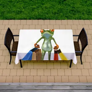 360 Stand Whimsical Funny Frog Rectangle Tablecloth, 58x102 in Large Blue Picnic Table Cover, Outdoor Dining Table Decor for Indoor-Outdoor Furniture Use