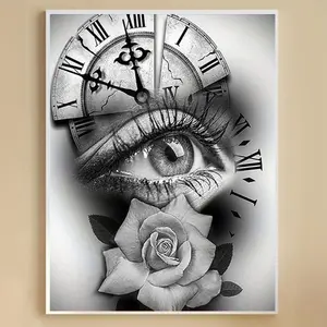 5D Diamond Arts Colorful Painting Kit, 1 Set Clock & Eye Pattern DIY Diamond Arts Colorful Painting, Handmade Art Crafts for Home Decor