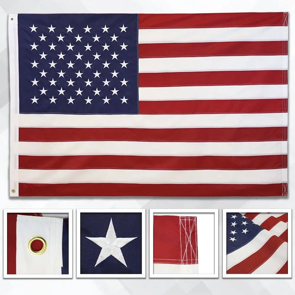 5x8ft Strong USA Embroidered Stripes Flag with Brass Grommets, 4 Rows of Stitching, Durable All-Seasons Indoor/Outdoor Home & Festive Party Backdrop Banner