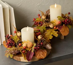 Set of 2 Beaded Pumpkin and Leaves Candle Rings-4" Inner by Valerie