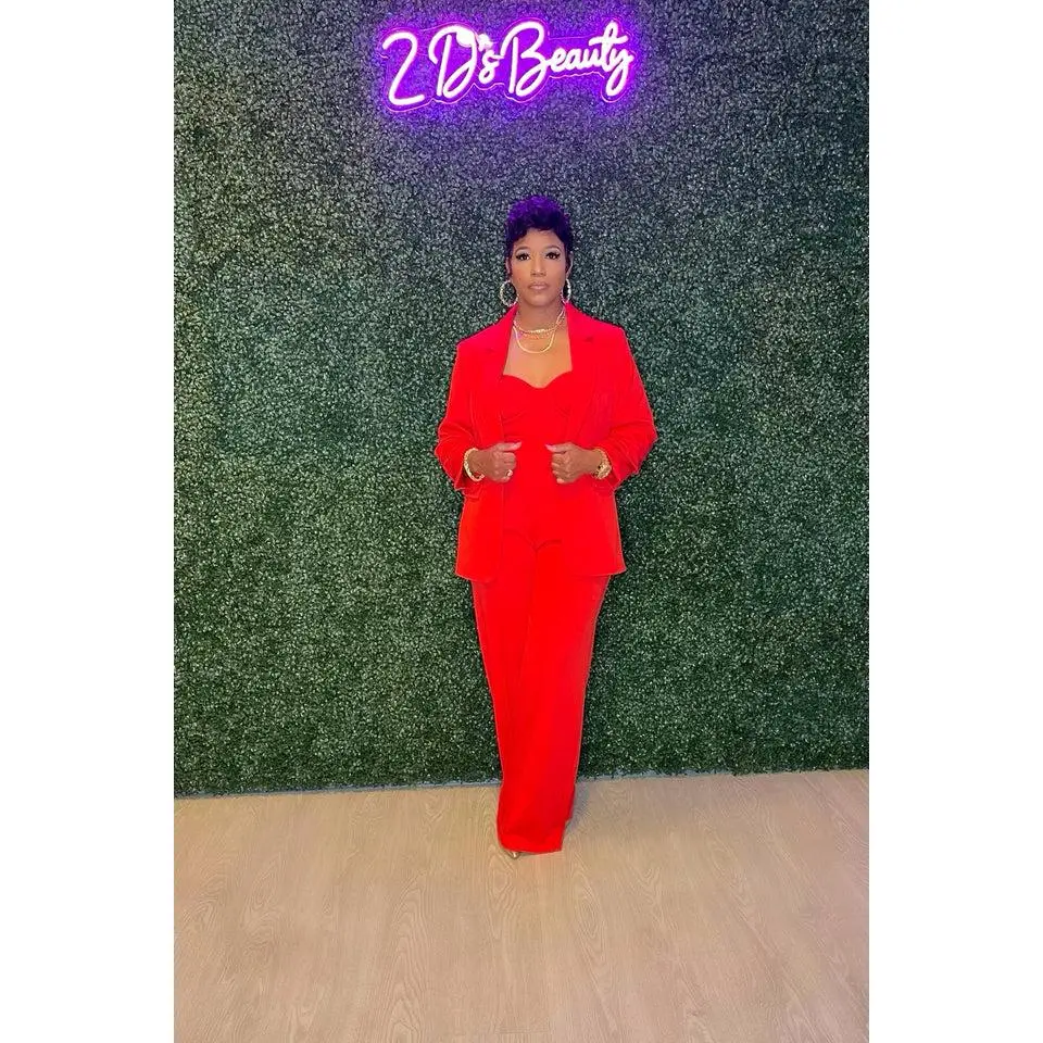 Three Piece Red Hot Fire Blazer Suit