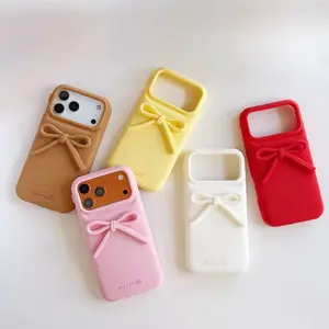 Cute 3D Bowknot Soft Silicone Phone Case For iPhone 17 Series Shockproof Back Cover in Multiple Colors