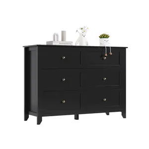 Garvee 6-Drawer Tall Dresser with Deep Storage Drawers and Elegant Gold Handles Farmhouse Style Wood Chest for Bedroom and Living Spaces Black Modern Design