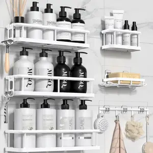 6 Pack Large Capacity shower Organizer with Soap Holder and 12 Hooks, Rustproof Shower Shelves for Inside Shower, No Drilling&Sleek Bathroom Organizers and Storage