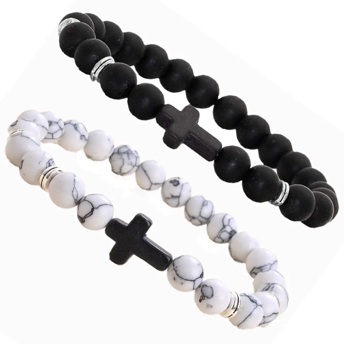 8mm Natural Stone Bracelets For Women Men Jewelry Elasticity Black Cross Bracelets Fashion Jewelry/Sports Wristbands