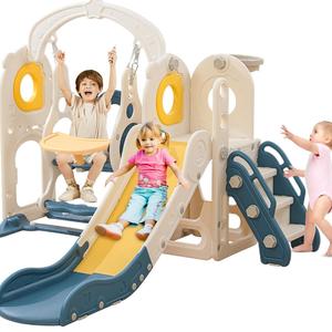 Slide for kids,Freestanding Toddler Slide with Swing Set, 6 in 1 Kids Indoor Playset for Toddlers 1-3，L Shaped Slide with Basketball Hoop，Baby Slide for Indoor Outdoor for Boys and Girls Birthday