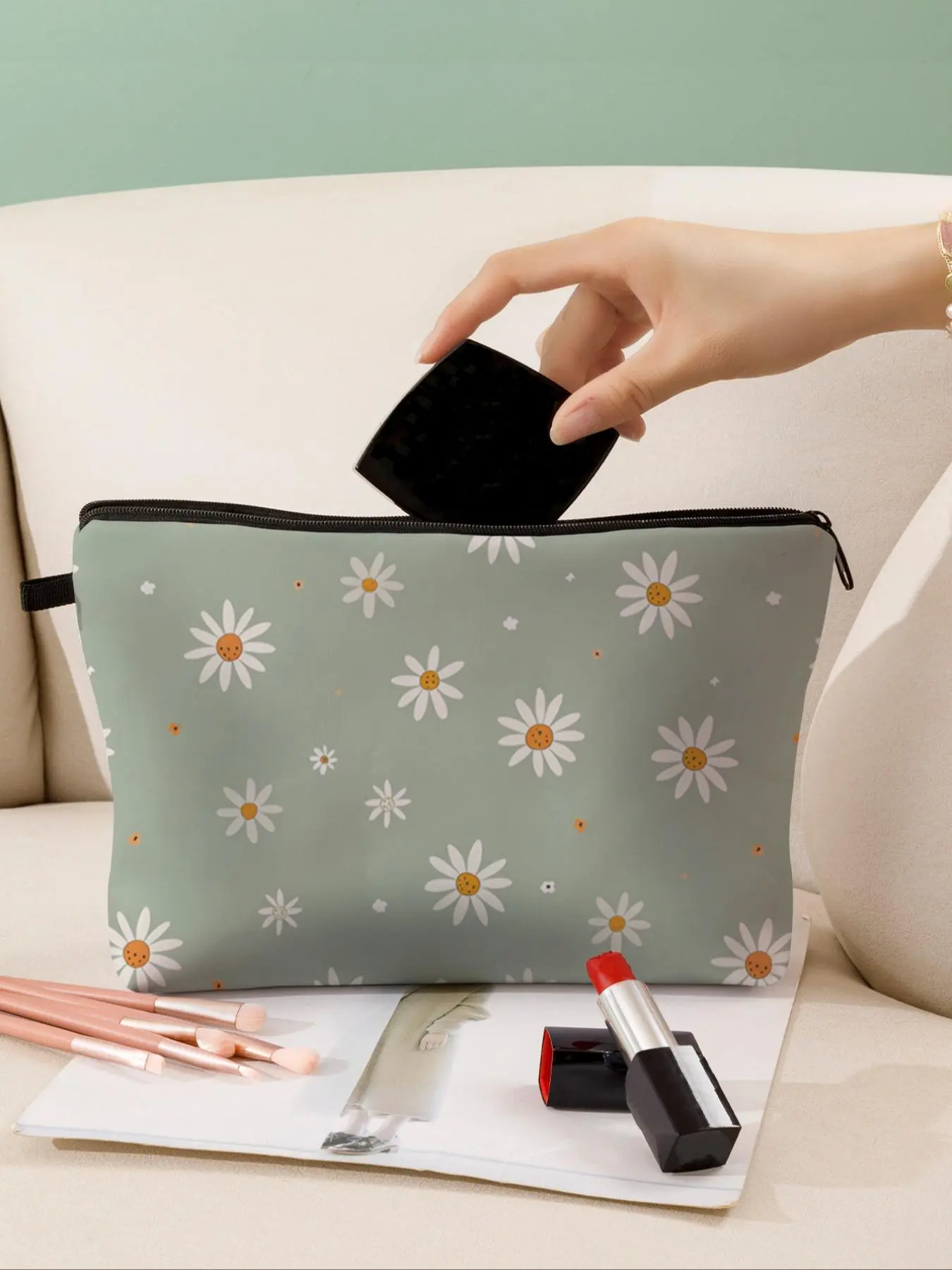 Floral Pattern Cosmetic Bag, Multi-purpose Zipper Toiletry Bag, Lightweight and Machine-washable Cosmetic Bag for Easy Storage and Carrying