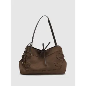 URBAN REVIVO 2026 Spring Women's Vintage Woven Hobo Shoulder Bag with Tie Closure and Shoulder Straps, UAWB60007