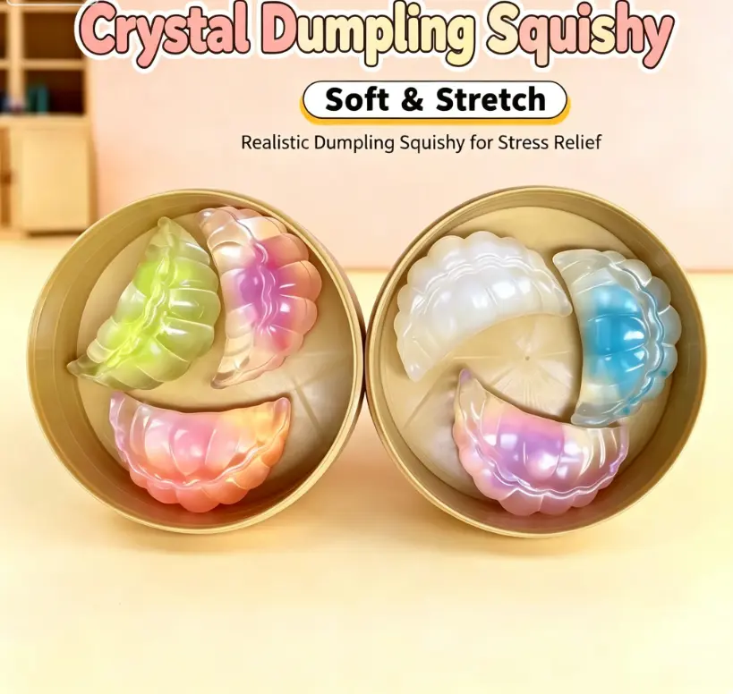 Glitter Crystal Dumpling Squishies, Soft Stretch Fidget Squeeze Toy, Stress Relief Simulation Food Squishy Toy