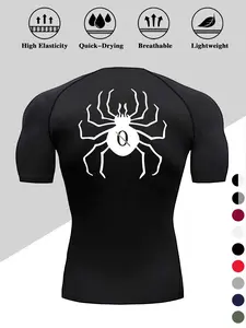 Men's Dragon Print Compression T-Shirt, Quick-Dry Breathable Stretch Fabric, Tight-Fitting Short Sleeve Top for Fitness and Outdoor Activities