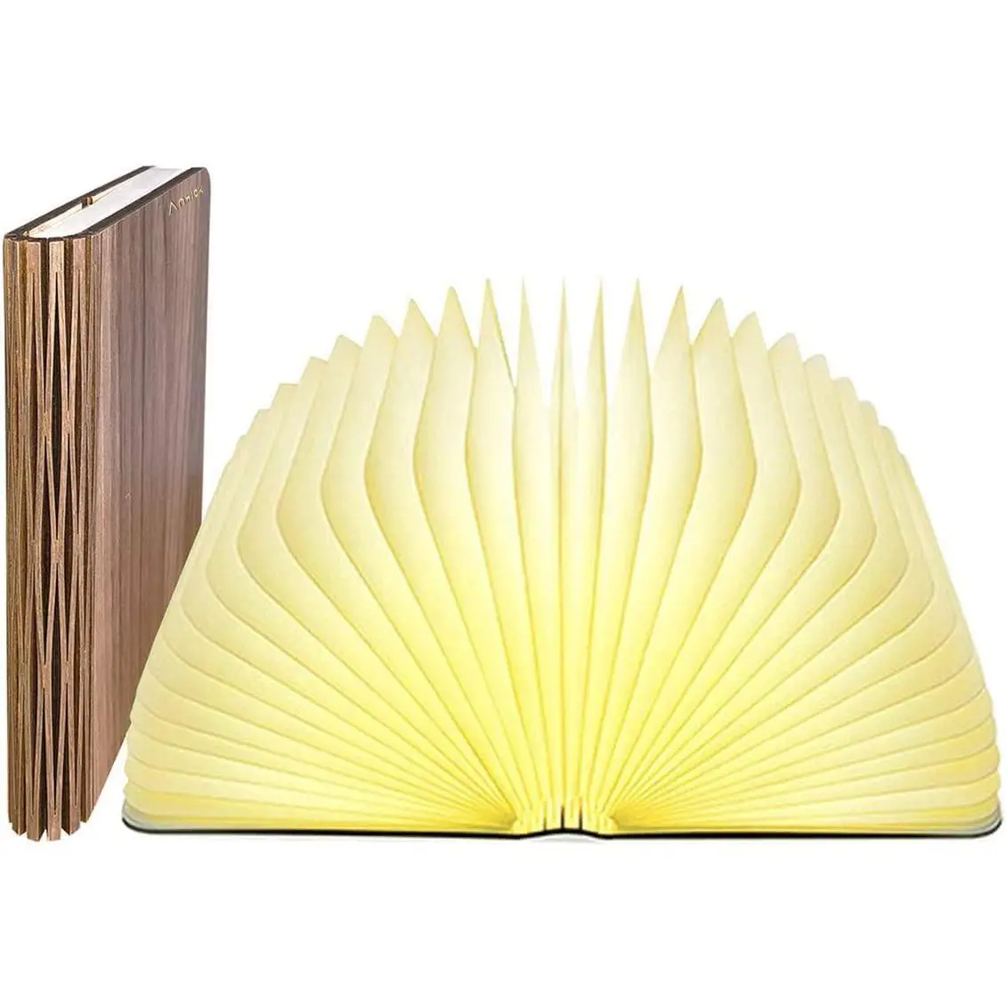 Large Folding Book Light - Wooden Body Table Lamp with USB Port, Warm White & White Light, High-Capacity Rechargeable Folding Lamp for Indoor Bedtime Reading