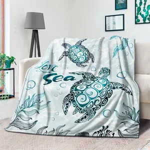 Sea Turtle Print Blanket, Ocean Animal Print Blanket, Warm Cozy Soft Throw Blanket for Couch Bed Sofa Birthday Gift