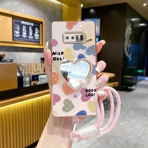 Note 8 Colorful Smiling Lucky Heart Plating Knitting Strap Lanyard Mirror Phone Holder Case with Elegant Cover Compatible with For Samsung Galaxy Note 8