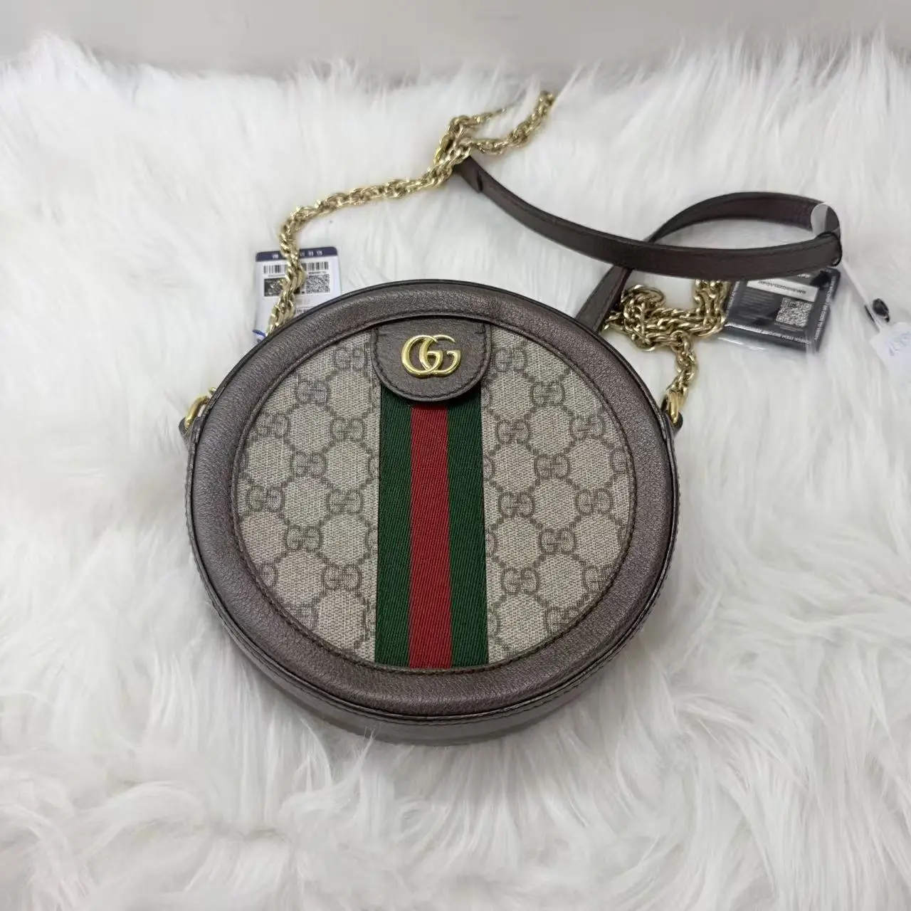 Pre-owned GUCCI leather Shoulder bags Ophidia GG Mini Round Shoulder Bag+charm rrr