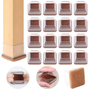 24 Pcs Clear Square Silicone Chair Leg Floor Protectors for Hardwood Floors, Furniture Pads for Dining Table Leg, Bar Stool Leg Floor Protectors Caps Covers (M Fit: 0.75" - 1")