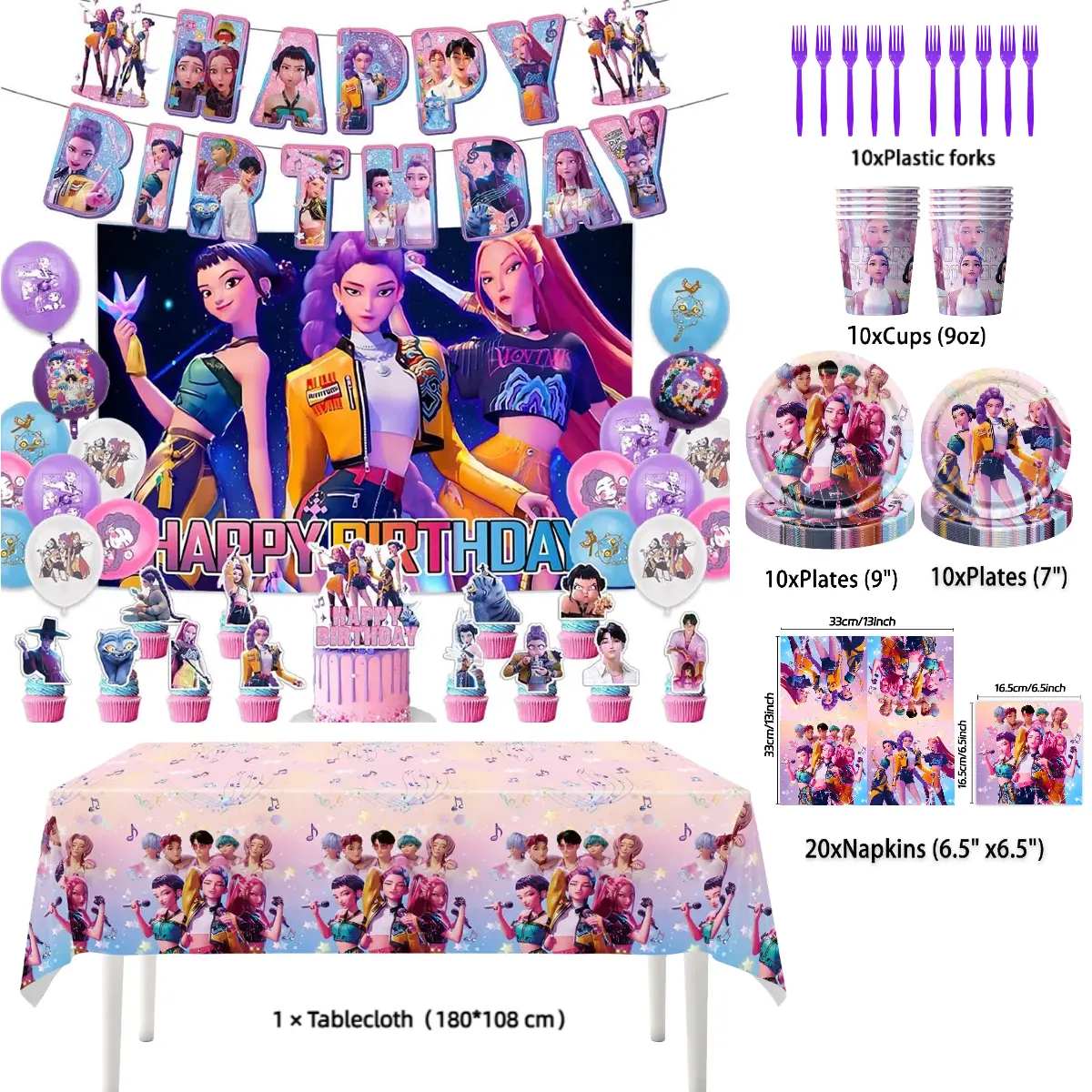 Lightweight Colorful Cartoon Birthday Party Decorations Kit with Happy Birthday Banner, Balloons, Dinnerware - Festive Party Supplies Gifts for Home, Classroom Events