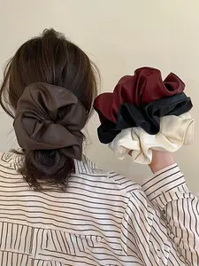 Elegant PU Leather Hair Tie, Large Size High Elasticity, Vintage Folded Design, Suitable for All Seasons, Daily Use Accessory, Hair Scrunchies