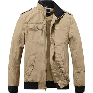 Men's Military Jacket Casual Bomber Jacket Stand Collar Canvas Jacket Windbreaker Menswear Coats Long Sleeve