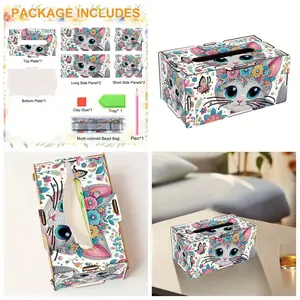 1pc DIY Animals Diamond Art Tissue Boxes Kit, Wood Material Crystal Rhinestone Diamond Painting Tissue Holder for Living Room, Dining Room Table Decor, Gift for Friends and Family, Suitable for Birthday, Wedding, Valentine's Day, Christmas, New Year Party
