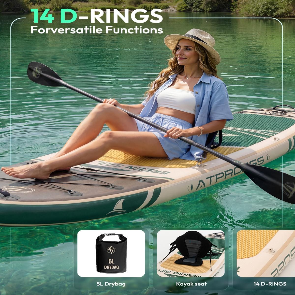 [Summervibes] Inflatable Stand Up Paddle Board, 10'6''x33'' Extra-Wide SUP with 400lbs Capacity, Kayak Seat, Anti-Slip EVA Deck & Premium Accessories Kit for Yoga, Fishing