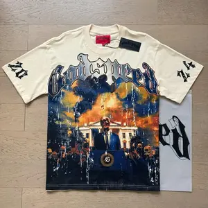 Y2K GODSPEED Soft Menswear Skull Prints Vintage Streetwear Short-Sleeve T-Shirt, Loose Oversized Casual Fabric Unisex Sports & Outdoor Graphic Top
