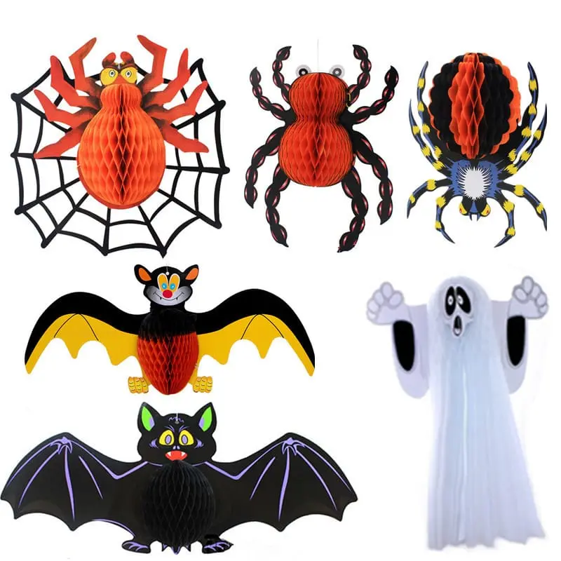 Spooky Halloween Spider and Bat Paper Hanging Decorations - Festive Party Decor Set for Home Supplies