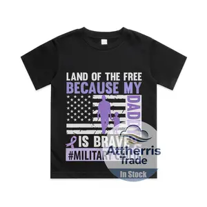 Purple Up for Military Kids USA Flag Military Child Month Cotton T-shirt, Graphic Print Round Neck Short Sleeve Casual Tee for Boys Girls