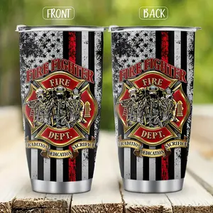 Firefighter Gift for Men - 20oz Stainless Steel Tumbler - Fireman Appreciation Travel Mug with Lid - Fire Dept Retirement Present