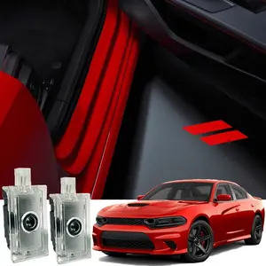 StreetCore Auto Shop Dodge Charger Challenger Chrysler 300 LED Door Puddle Lights SRT Hellcat Scat Pack R/T Logo Projection Pair 4-Pack HD Crystal Clear Plug & Play Cooling Waterproof Courtesy Lights