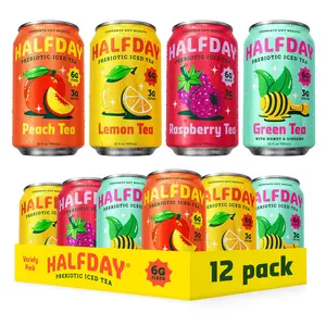 HALFDAY Prebiotic Iced Tea, Supports Digestive & Gut Health, Plant Fiber & Prebiotics, Low Sugar, 30 Calories, Natural Caffeine, Gluten Free, 12 fl oz (12 pack) Packaging May Vary