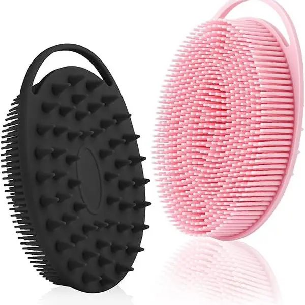2-Pack Light Silicone Body Scrubber Loofah - Adjustable, Durable 2-in-1 Personal Bath Care Accessory Tool with Scalp Massager Shampoo Brush for All Skin Types, Ideal Gift for Adults