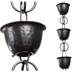8.5ft Hammered Black Aluminum Rain Chains for Gutters, Decorative Heavy Duty Durable Hanging Gutter Chain, Outdoor Gutter Catcher Downspout Replacement for Outside