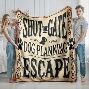 1 piece Dog Escape Prevention Gate Sign themed flannel blanket - Super soft flannel blanket in modern style, suitable for sofas and beds, all-season use, digitally printed pattern, 100% polyester material, machine washable, suitable for travel