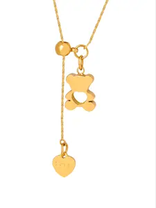 Stainless Steel 18k Gold Plated Hollow Heart Bear Design Adjustable Titanium Steel Clavicle Necklace, Daily Wear & Gift, Heart Shaped Necklace