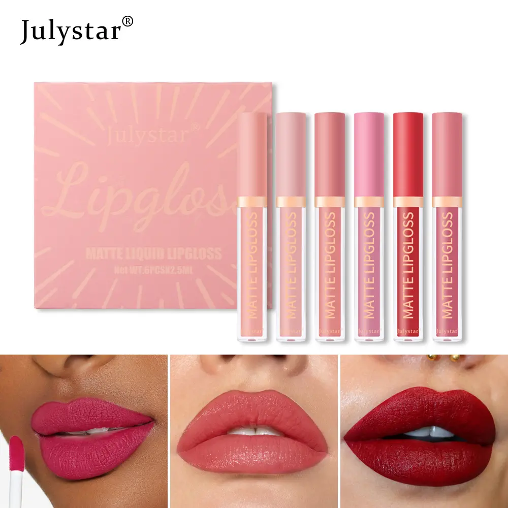 Julystar Natural long-lasting non-stick lip glaze set velvet matte matte non-color loss lipstick set Gloss Lipgloss Makeup Cosmetic Glossy Lip Care