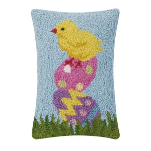 Peking Handicraft Easter Chick Eggs Hook Throw Pillow 12X8"