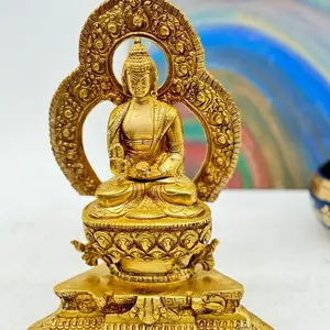 Buddha Brass Golden Statue with Intricate Details and Elegant Design for Home Decor