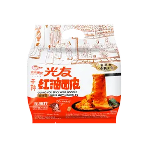 GUANGYOU Non-Fried Dry Mixed Chili Oil Noodles - Spicy & Sour Flavor, 4 Packs (400g) - Authentic Chinese Snack
