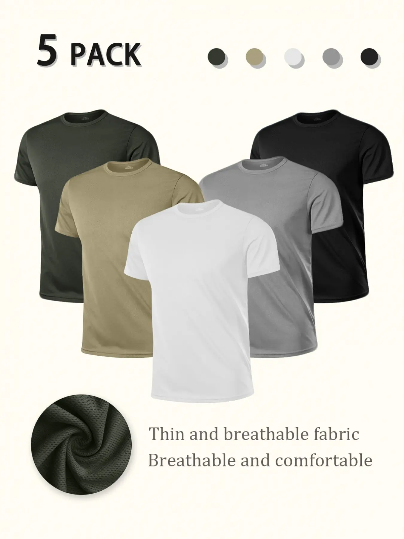Men's Lightweight Fabric Plain Round Neck T-Shirt Set, Quick-Dry Breathable Sweat-Wicking Shirt, Loose Fit Casual Wear for Home Travel Gym Outdoor