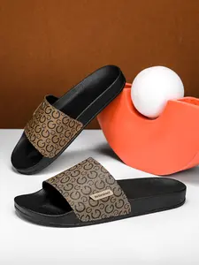 Men's Ultra-Light Breathable Asymmetrical Leather Sandals, Letter Design Luxury Old Money Style, Casual PVC Indoor Slippers, Summer Anti-Slip Shoes, Footwear