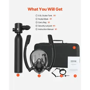 VEVOR Scuba Tank, 0.5L Portable Scuba Diving Tank, Diving Oxygen Cylinder Supports 5-10 Minutes Underwater Breathing, 98.43 ft Diving Depth, Lung Tank Kit with Snorkel Mask for Underwater Exploration