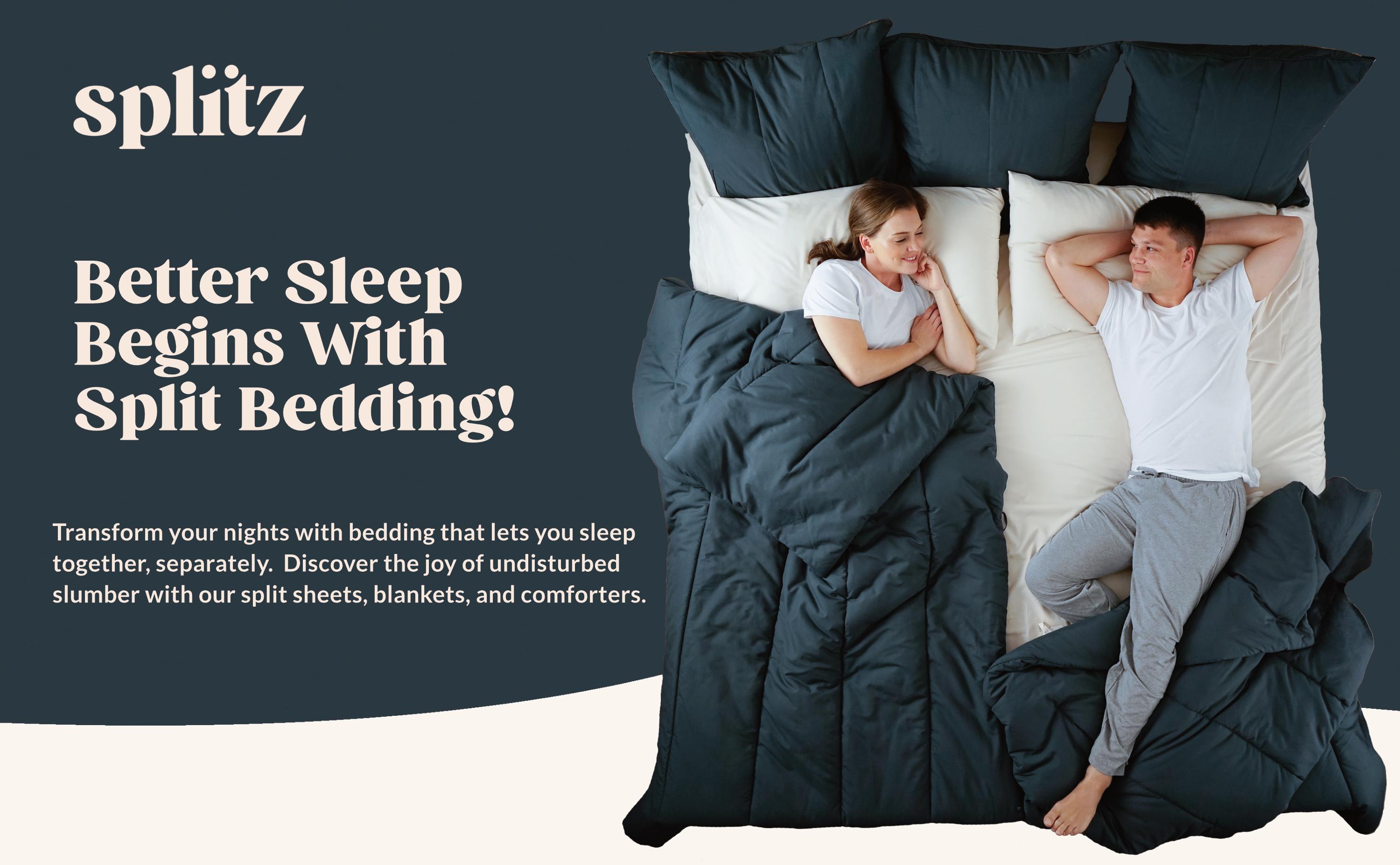 Splitz Sheet Set for Couples - Seagrass, 2000 Thread Count Cool Touch Poly-fiber, Extra-wide Split Top Sheet, Deep Pockets for Mattresses up to 22"