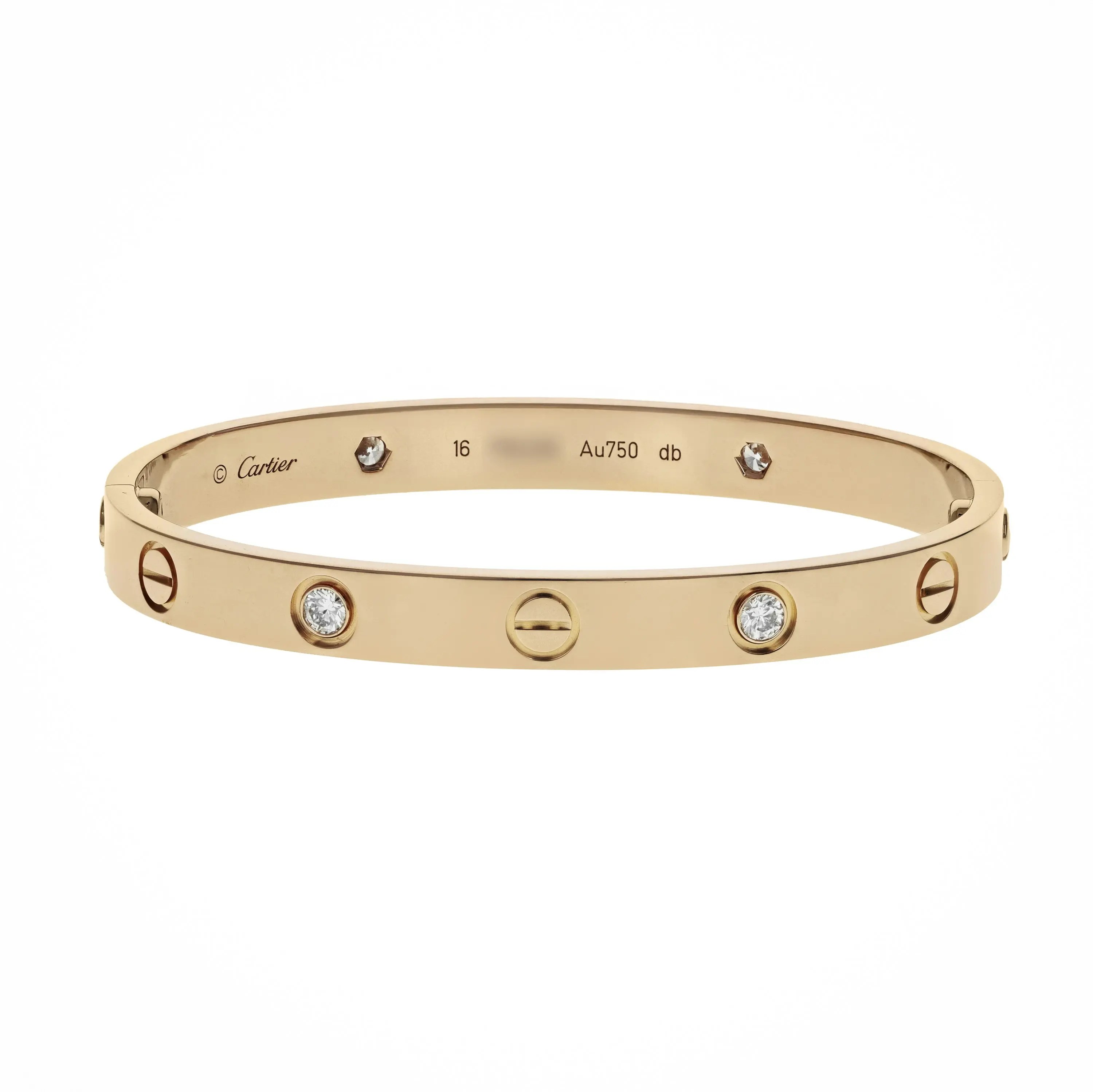 Pre-owned Cartier 4 Diamond Love Bracelet Size 16
